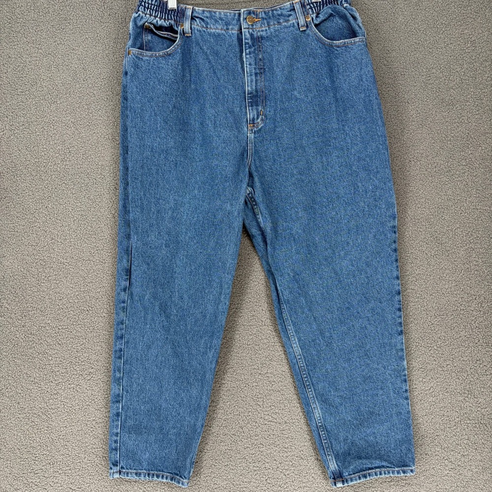 LL Bean Original Fit Relaxed Jeans 18 Pet Blue Elastic Waist 183695 Cotton